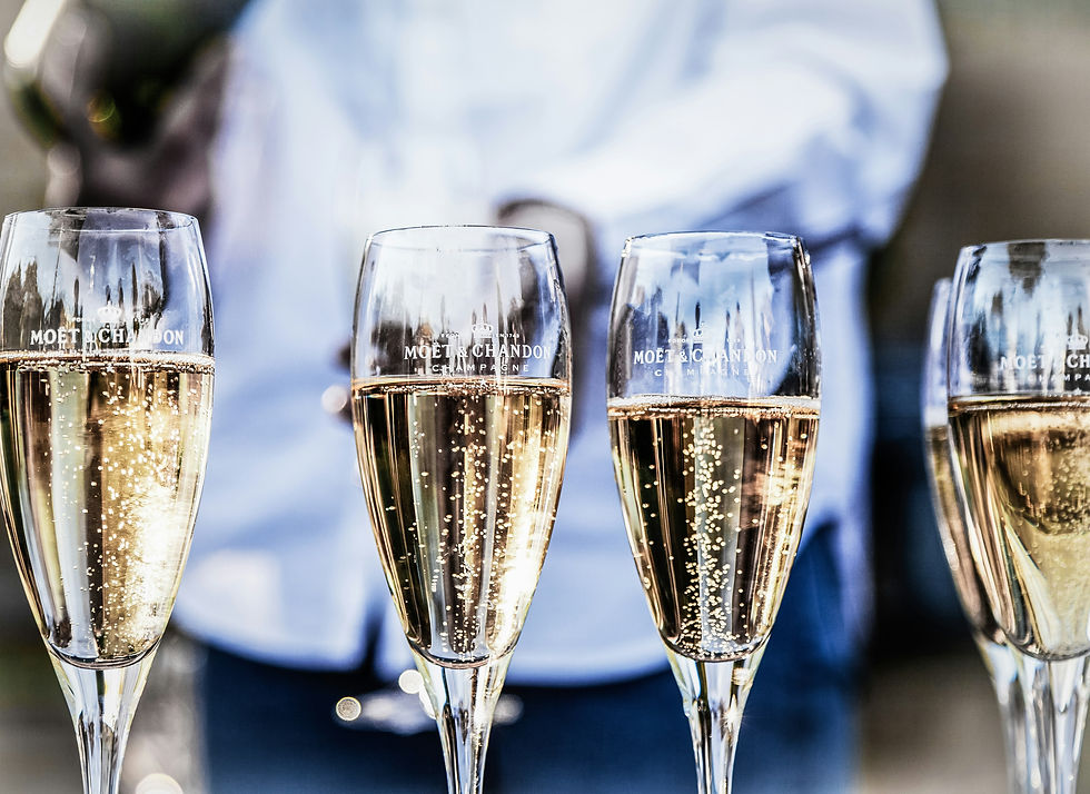 Glasses of champagne with lots of fine bubbles.