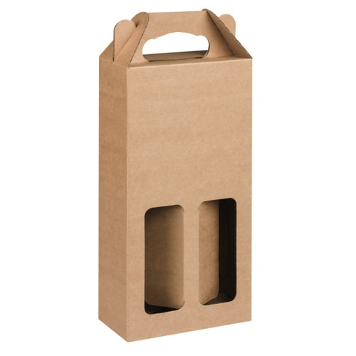 Two Bottle 750ml Cardboard Wine Box with Window Kraft Wine Gifts