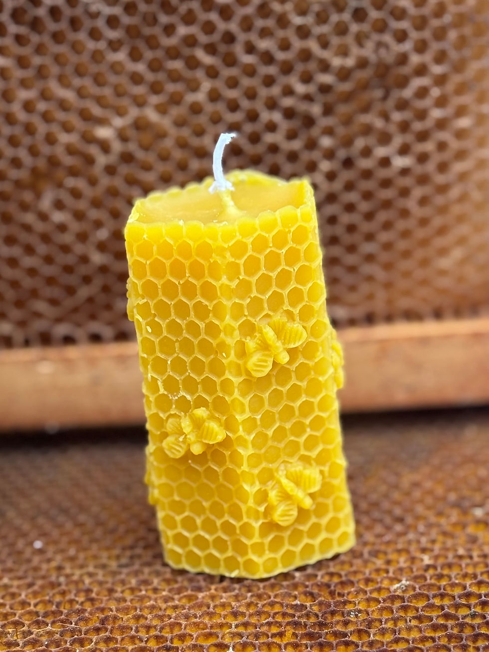 Thumbnail: 6 sided Honeycomb Pillar Hand Poured Beeswax Candle