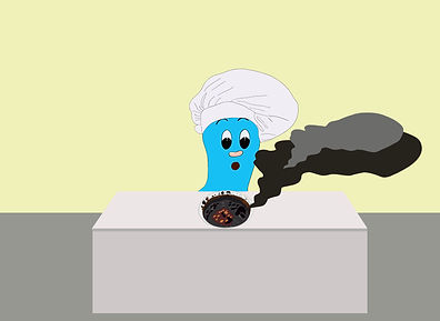 Bubbles the octopus with a burnt dinner