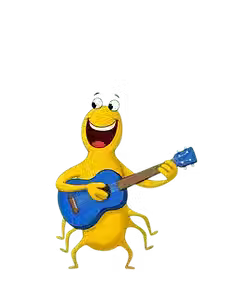 Claws the lobster a character from Follow The Creatures' children's storybooks playing his guitar