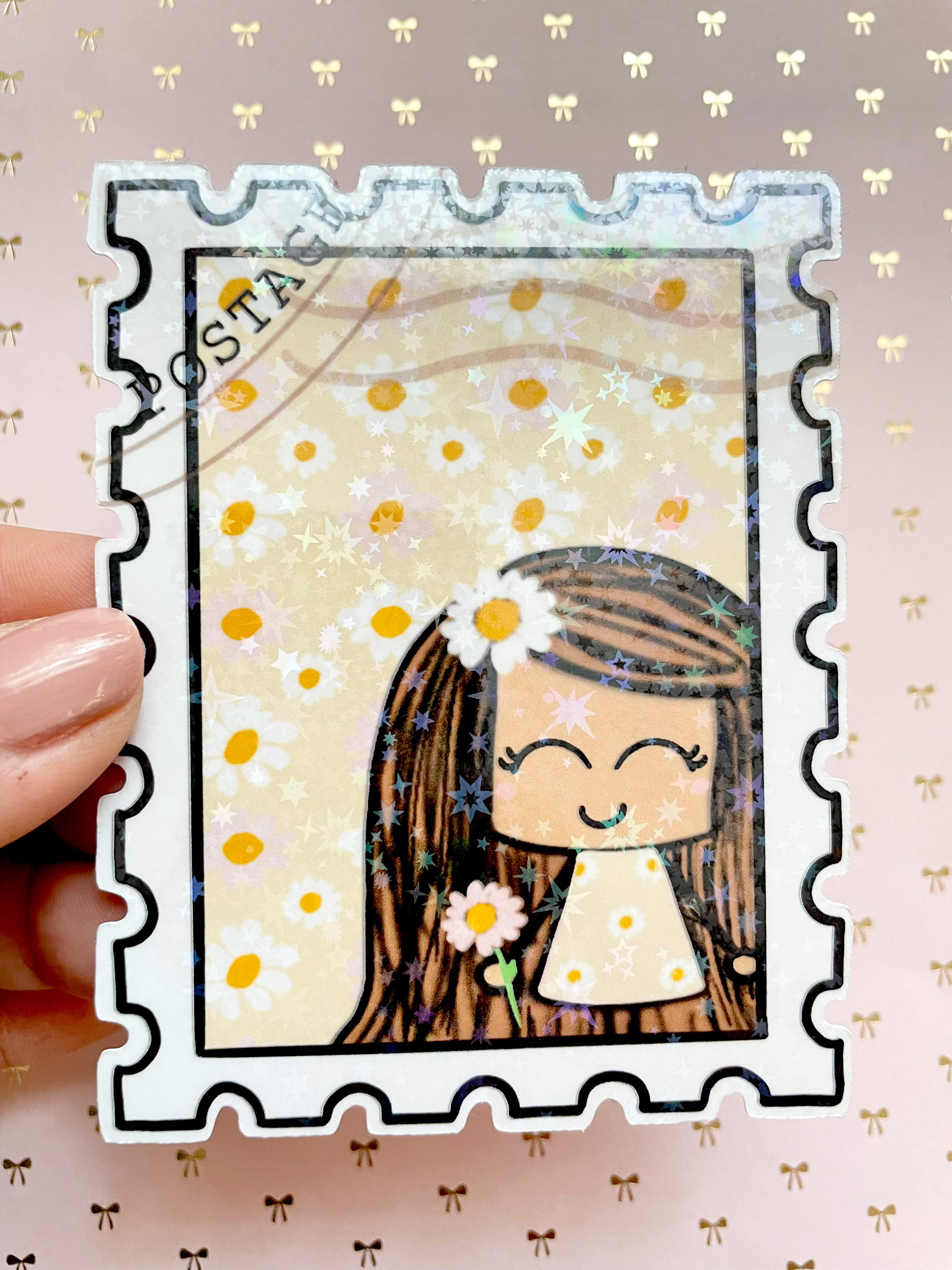 Bunny floral stamp holographic die cut