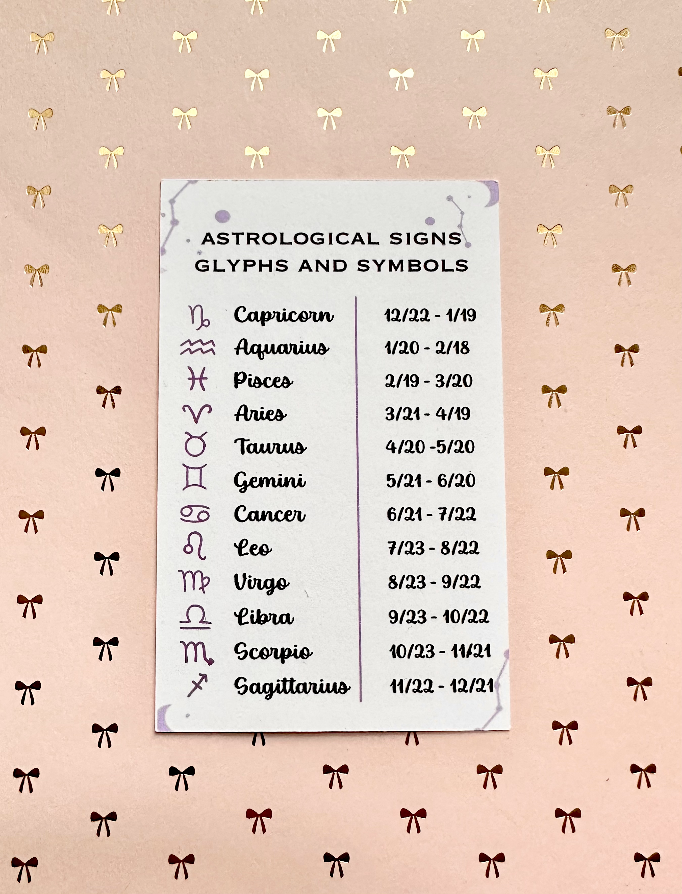 Zodiac pocket planner card