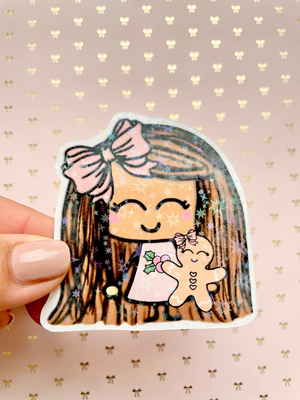 Gingerbread Christmas holographic sticker