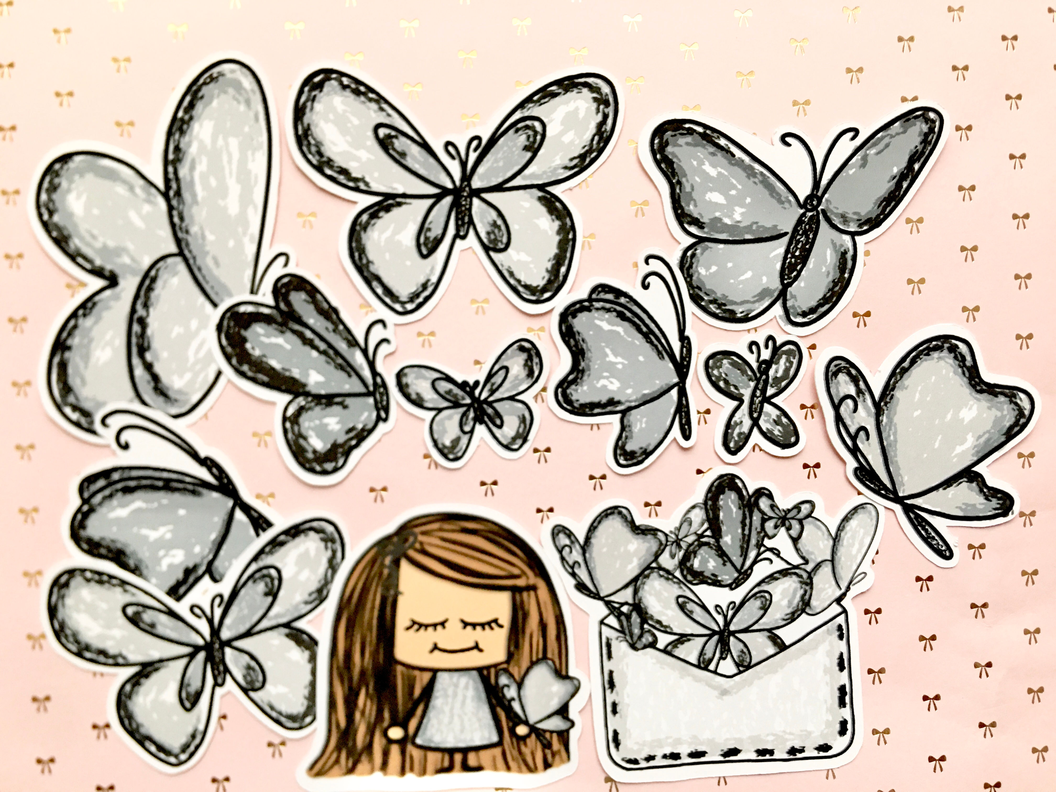Charcoal butterfly sticker pack