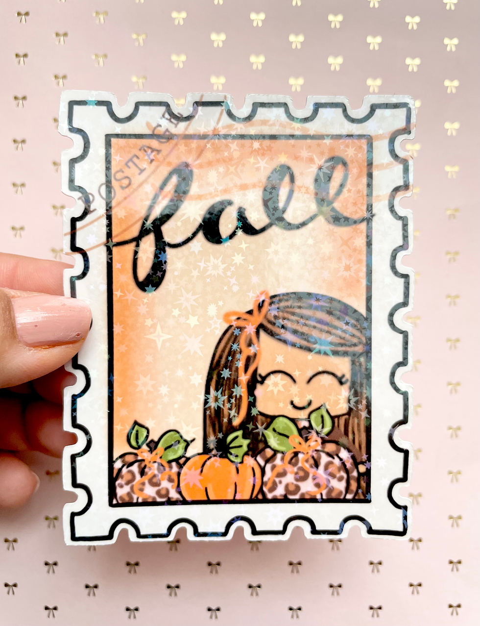 Leopard fall stamp holographic die cut