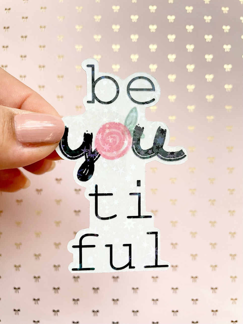 Beyoutiful floral die cut holographic stickers