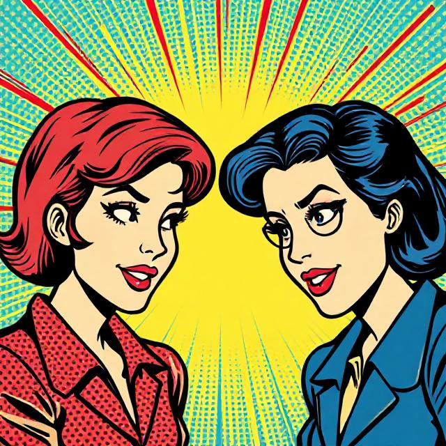 zwei lächelnde frauen gegenüber im popartstil