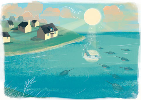 Illustration of coastal view in blue colour