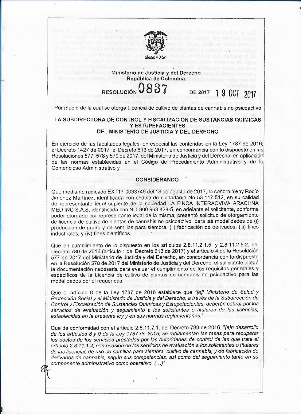 licencia 0837