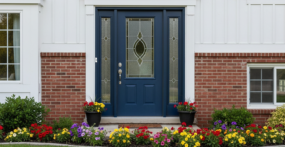 Modern blue front door and window replacement Peoria IL
