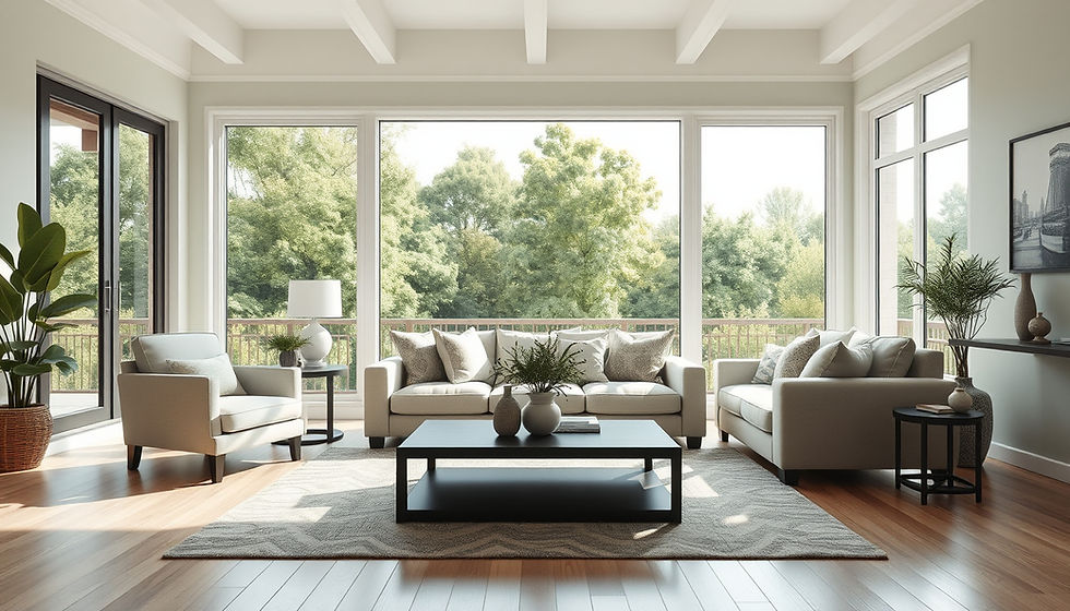 Modern living room with window and door replacement Peoria IL.