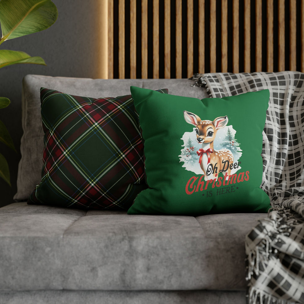 Thumbnail: Oh Deer, Christmas is Here Plaid Throw Pillow Cover - Festive Holiday Home Decor