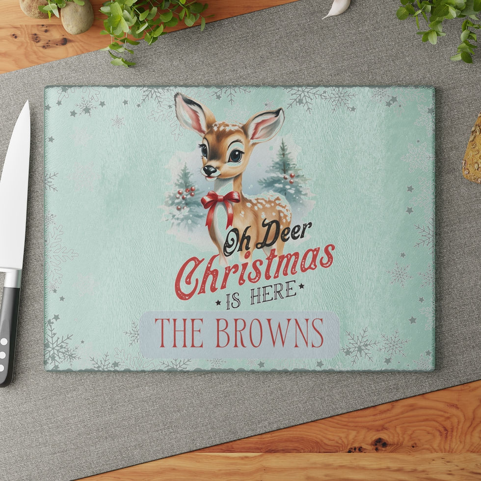 Thumbnail: Oh Deer Christmas is Here Personalized Glass Cutting Board 