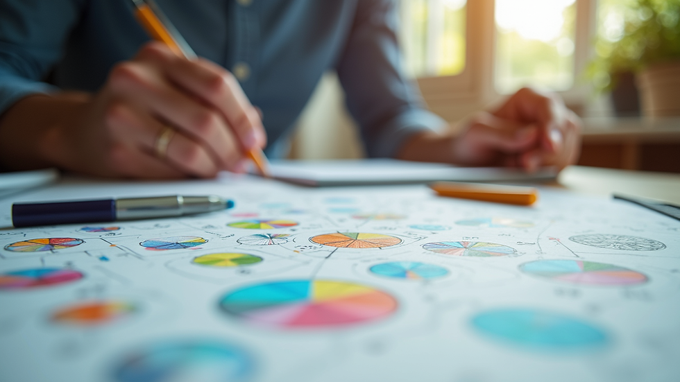 Eye-level view of a workspace with colorful design tools and sketches