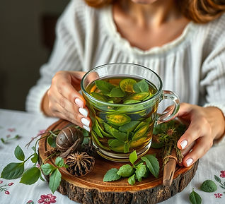 herbal mixed and prepared to a tea with a healthy person, Have some herbal leaves and shr