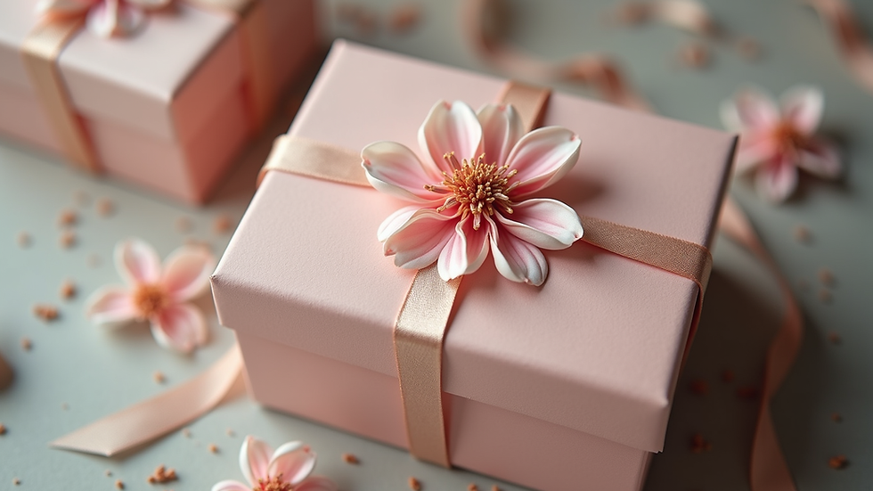 Close-up view of a handmade gift box with delicate floral decorations