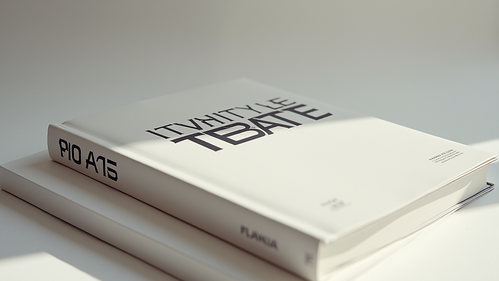 Eye-level view of a minimalist book cover with bold typography and simple geometric shapes