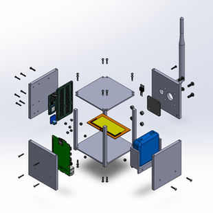 CubeSat assembly, exploded view