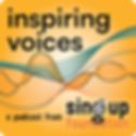 Inspiring Voices podcast cover art. Yellow image with audio waves featuring the title of the podcast and Sing Up Foundation logo.