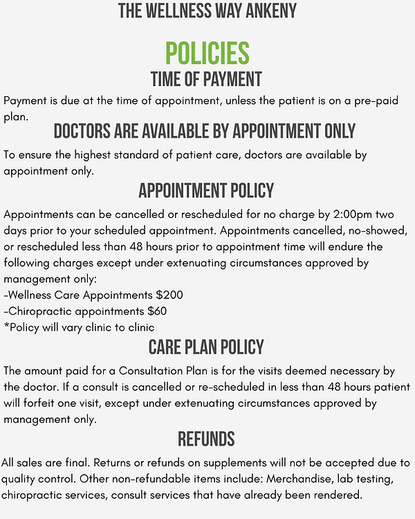 The Wellness Way Ankeny Policies