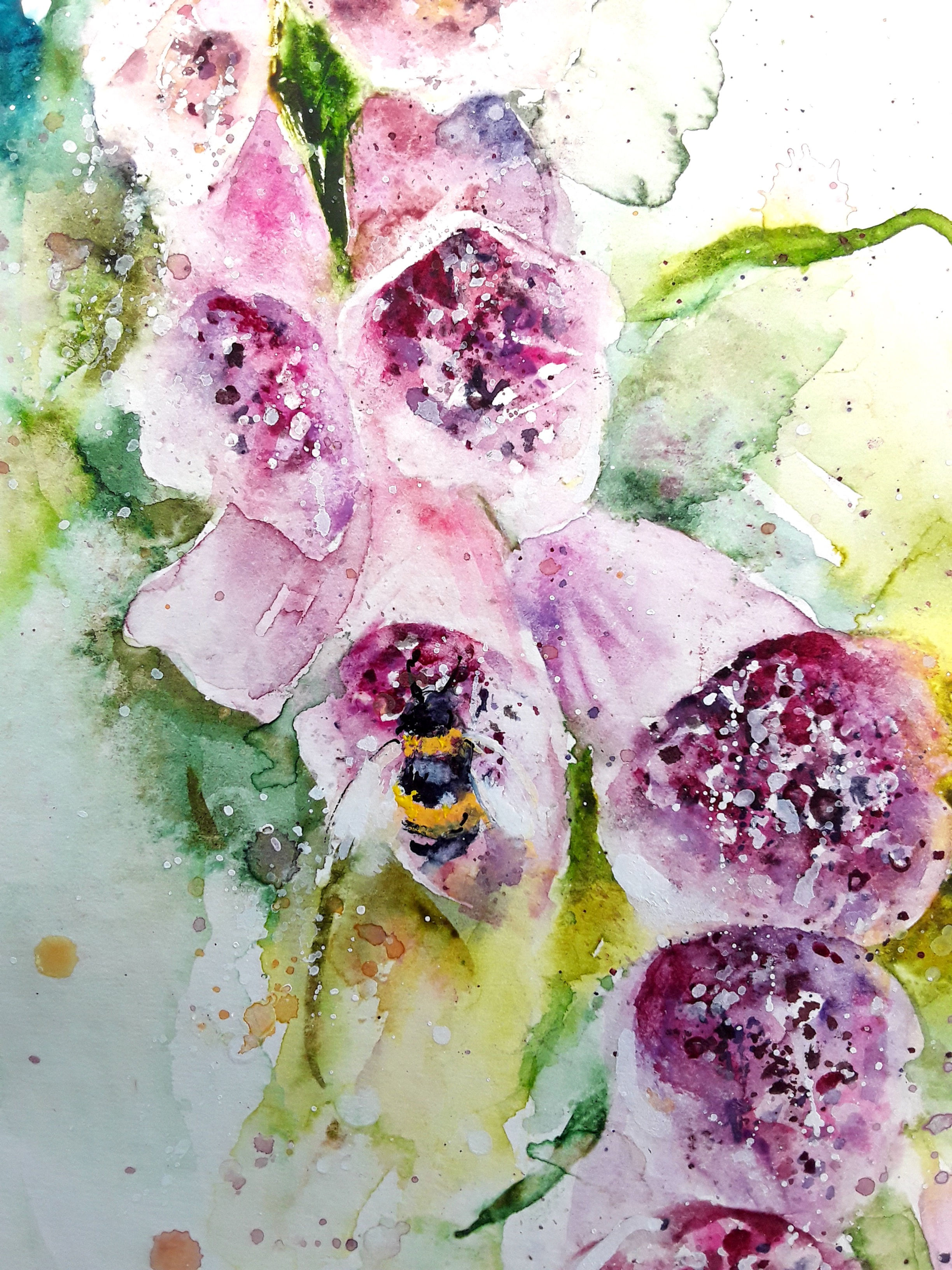 Foxglove bees up close art print