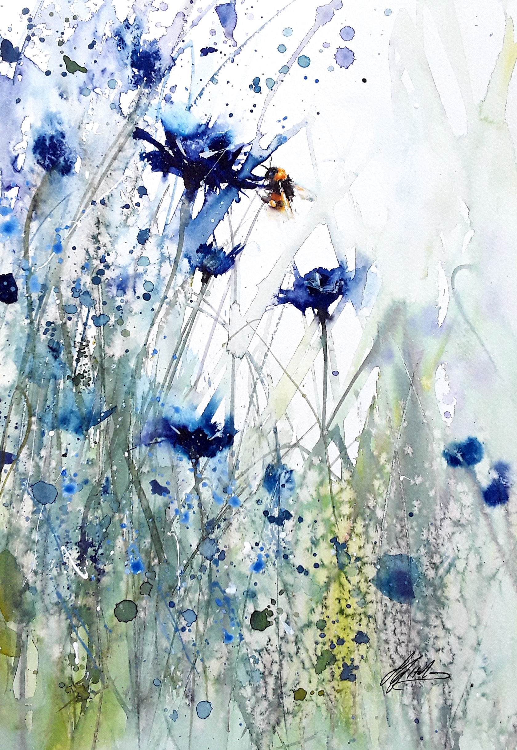 Beguiling blues bee painting