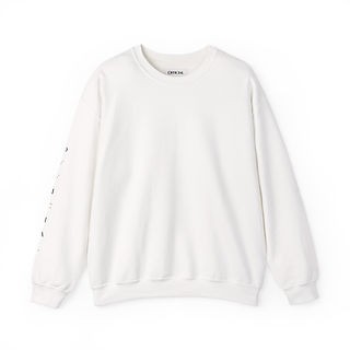 front of whitel sweatshirt, no print just blank with brand logo as label