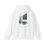 サムネイル： New York graphic print on back of hoodie, pictures of Brooklyn bridge, Empire State Building and New York street signs, pictures in black and white, hoodie colour white