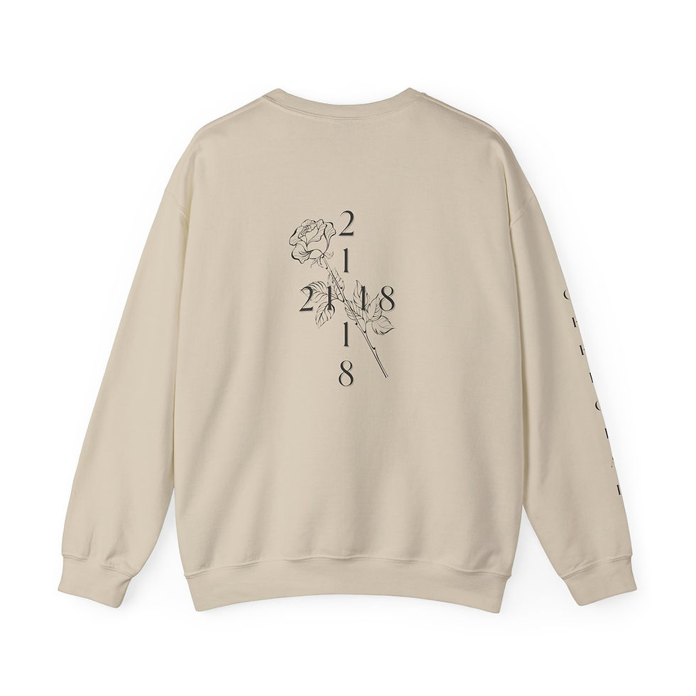 Küçük resim: official 21 18 brand logo sweatshirt, 'official' on the right sleeve, '21 18' on back with a rose, sweatshirt colour sand