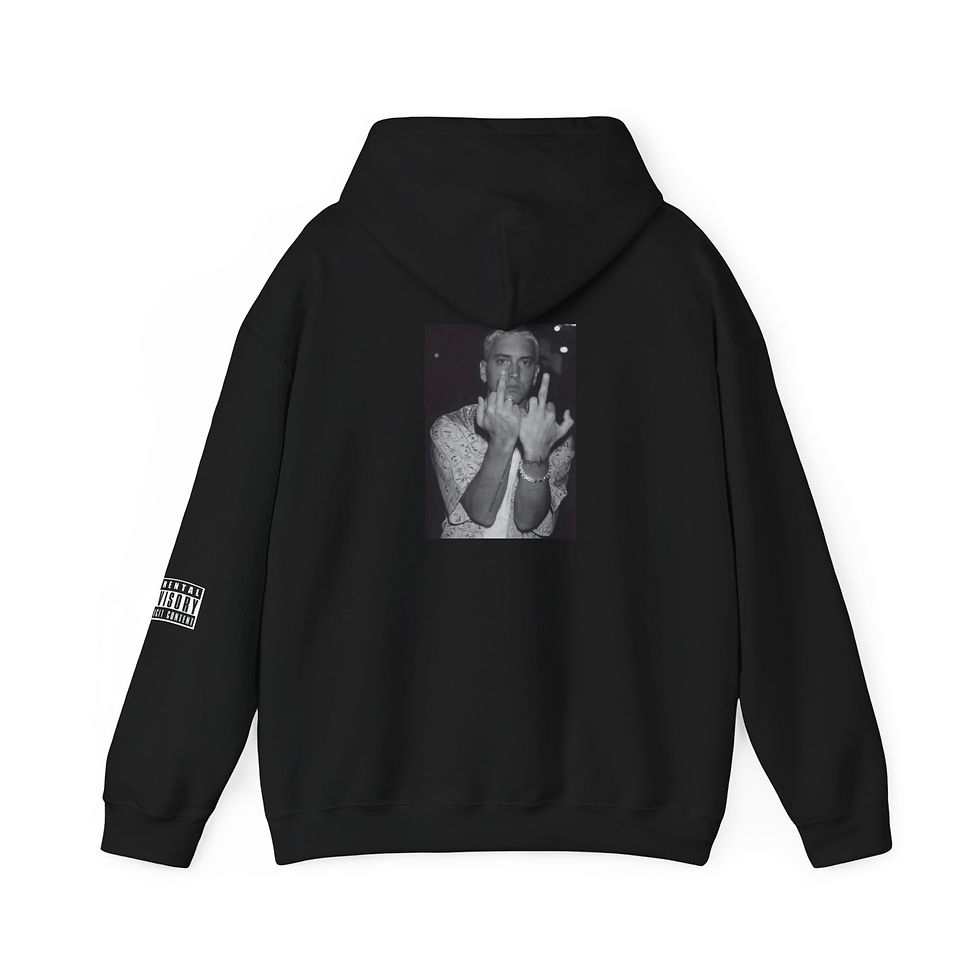 Миниатюра: back of slim shady hoodie, colour black, Eminem with his middle fingers, back print 