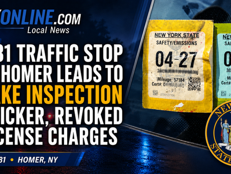I-81 Traffic Stop in Homer Leads to Fake Inspection Sticker, Revoked License Charges