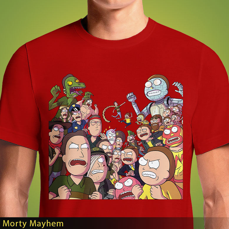 Thumbnail: Morty Mayhem T-Shirt - Multiverse Clash of Morty vs Jerry | Rick and Morty Tee | OSOM.in