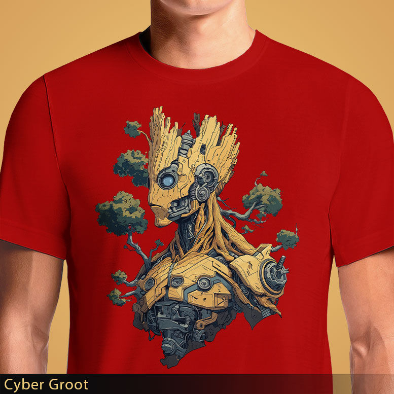Thumbnail: Cyber Groot T-Shirt - Mecha Groot Cyberpunk Mashup | Guardians of the Galaxy Tee OSOM.in
