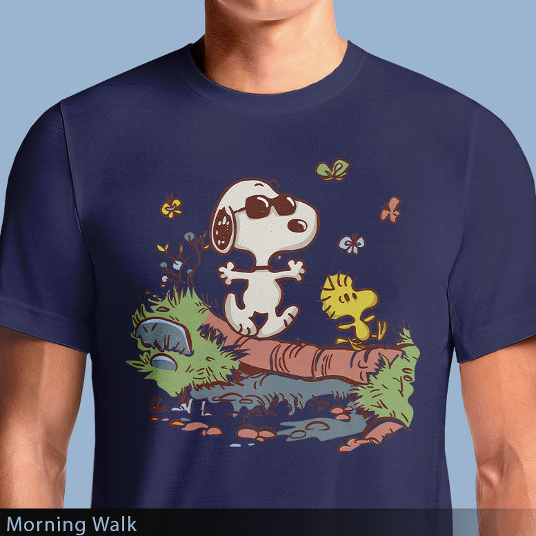 Thumbnail: Morning Walk – Snoopy & Woodstock T-Shirt (Calvin and Hobbes Inspired) OSOM.in