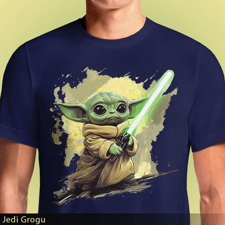 Thumbnail: Jedi Grogu Mandalorian T-Shirt - Baby Yoda with Lightsaber Graphic Tee for Star Wars Fans | OSOM.in