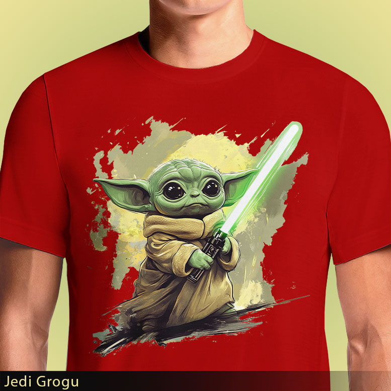 Thumbnail: Jedi Grogu Mandalorian T-Shirt - Baby Yoda with Lightsaber Graphic Tee for Star Wars Fans | OSOM.in
