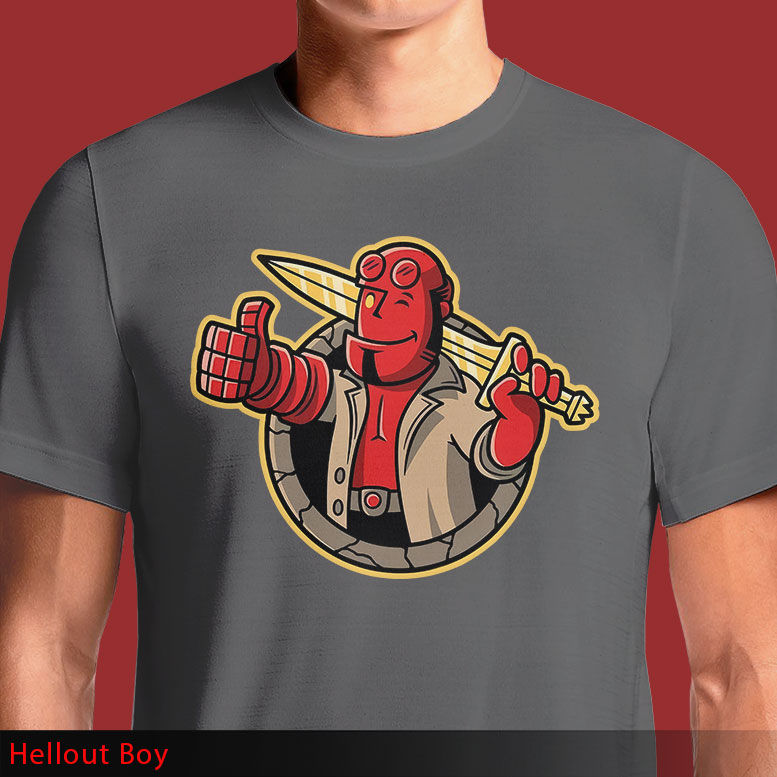 Thumbnail: Hellout Boy Hellboy x Fallout Mashup Graphic T-Shirt | Gaming Parody Tee | OSOM.in