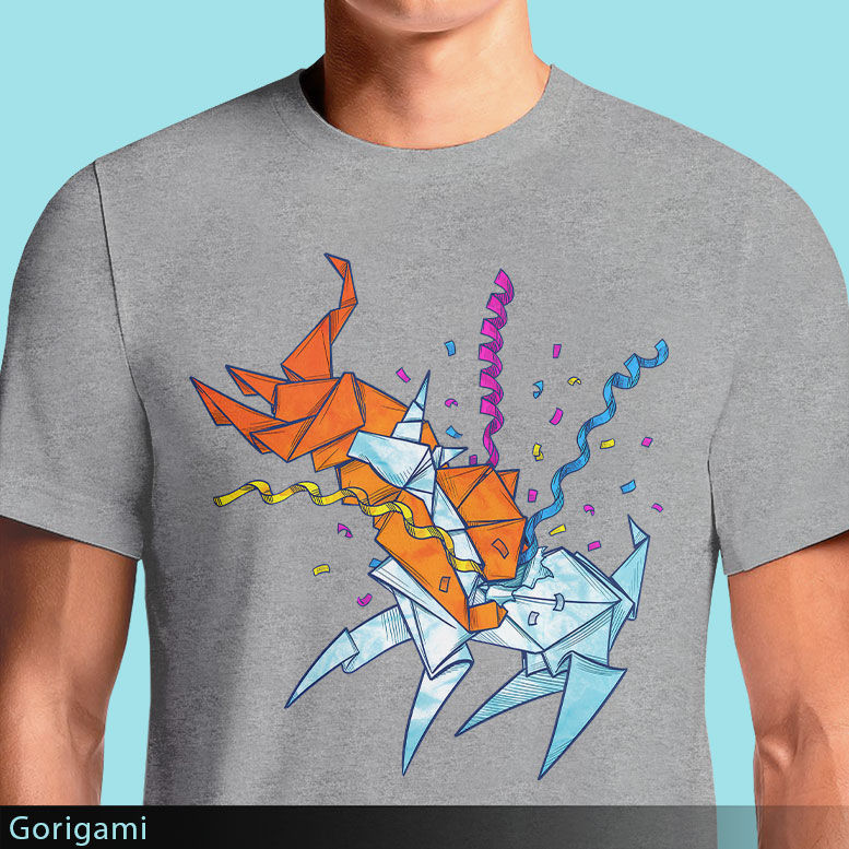 Thumbnail: Gorigami T-Shirt – Origami Lion vs. Unicorn Party Battle | OSOM.in