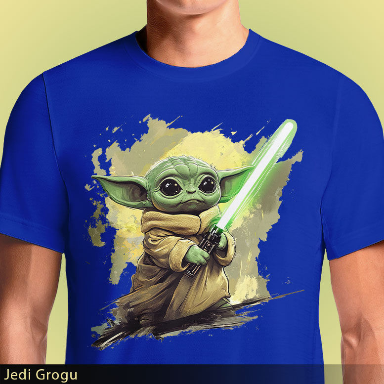 Thumbnail: Jedi Grogu Mandalorian T-Shirt - Baby Yoda with Lightsaber Graphic Tee for Star Wars Fans | OSOM.in