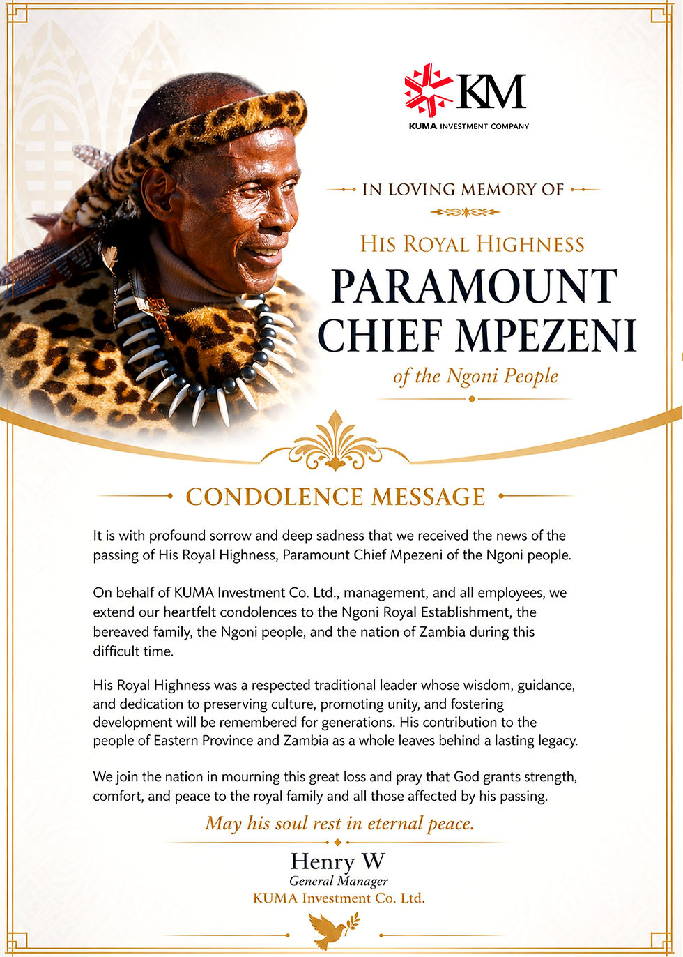 CONDOLENCE TO THE NGONI PEOPLE