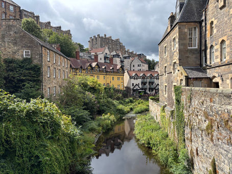 Buildings on a small stream with lots of vegetation