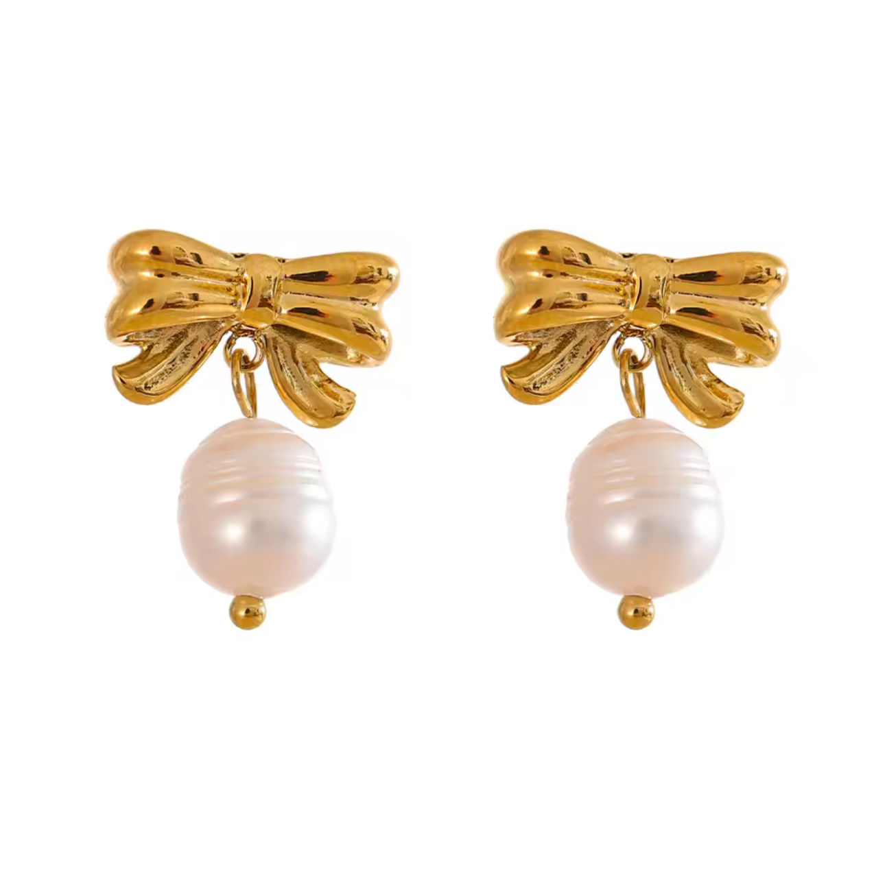 Stainless Steel Bow Knot Pearl Earring