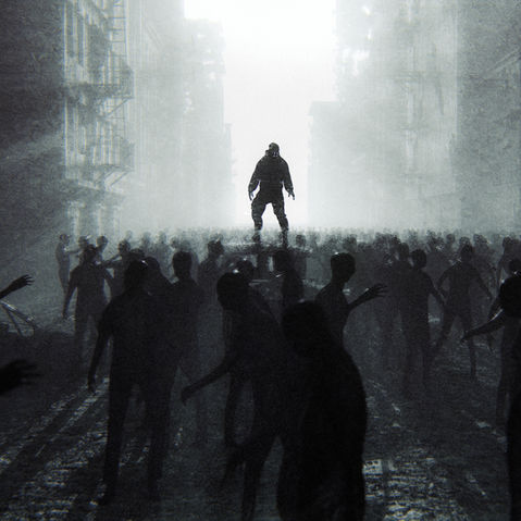 A silhouetted zombie leader