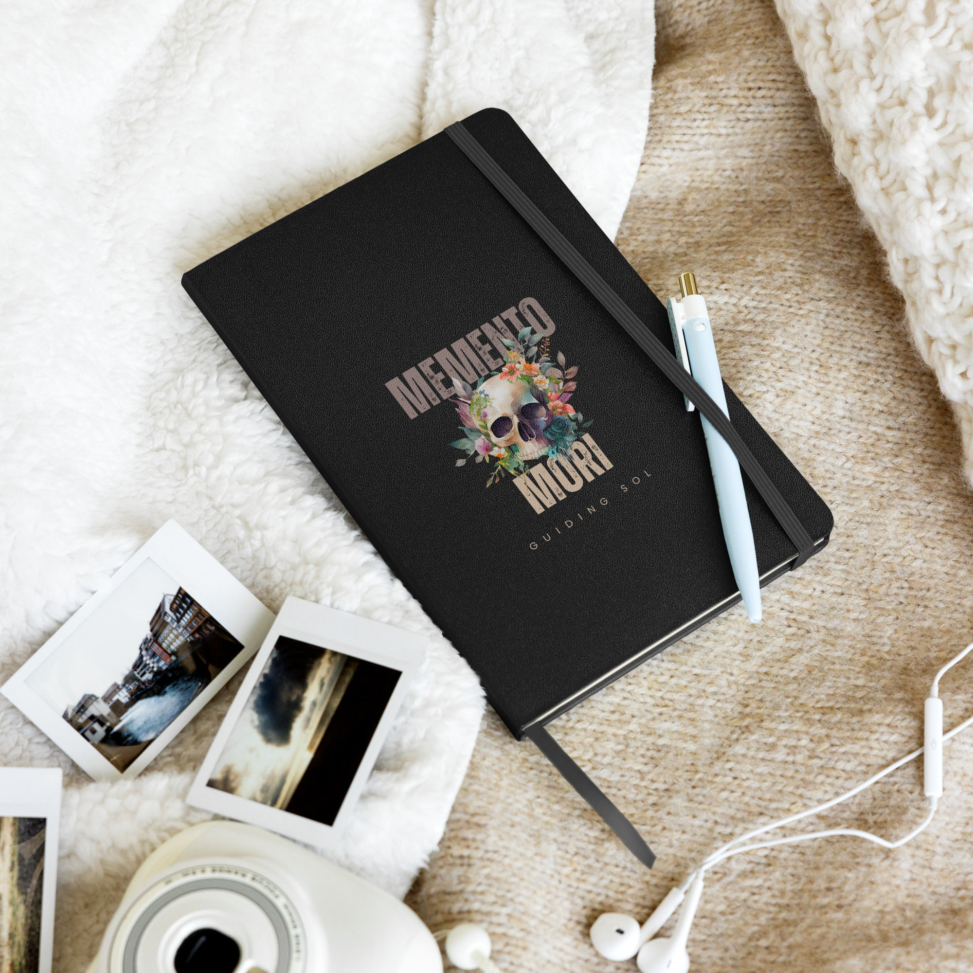 Memento Mori Hardcover bound notebook - with skull and flower