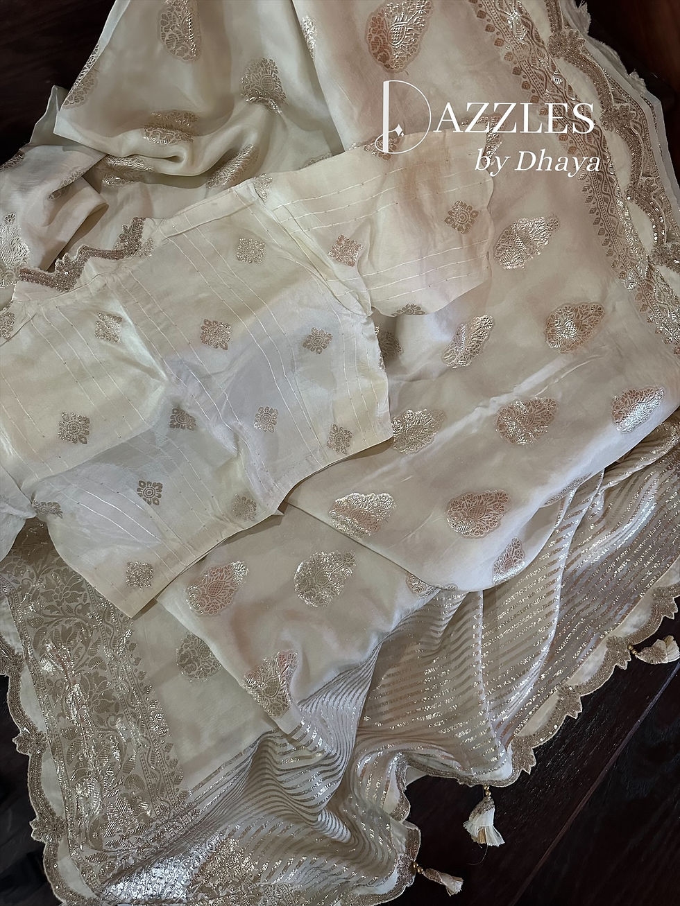 Thumbnail: 40-46| Organza Khaddi Georgette + Gold zari + Scallop border