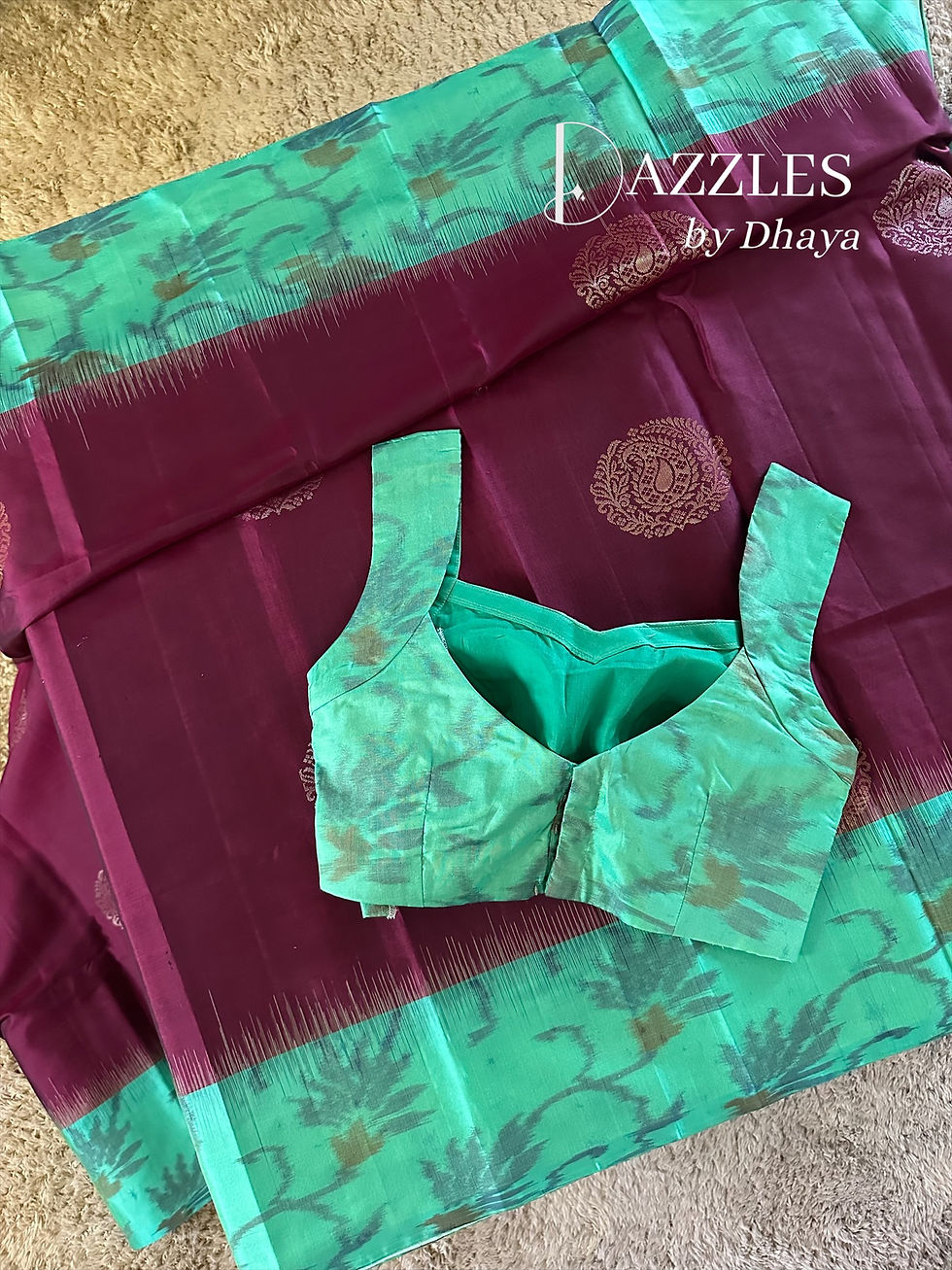 Thumbnail: 36-40| Kanchi soft silk w Ikat style woven border + Sleeves 