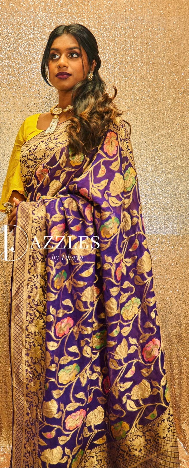 Thumbnail: 38-42| Purple Banarasi Georgette  + Antique Zari