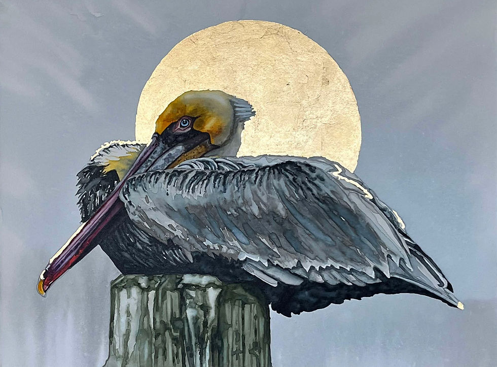 Day Is Done, 24x36 watercolor on canvas with gold leaf--SOLD