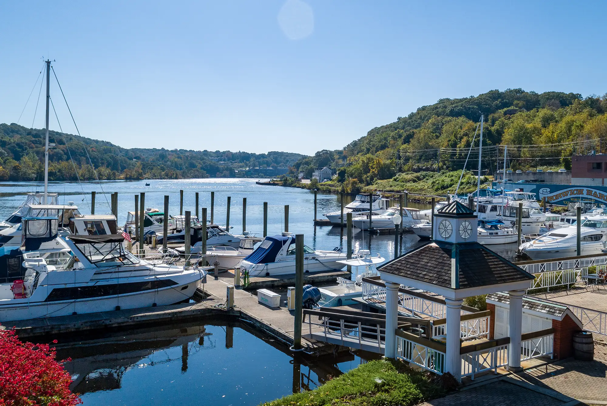Beautiful view of the Marina At American Wharf as you walk out of the restaurant